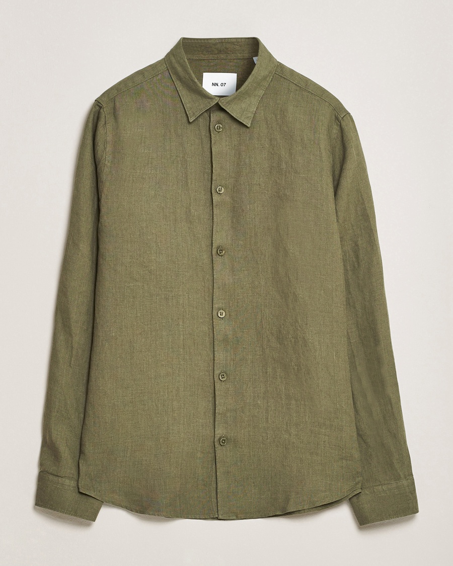 NN07 Enzo Linen Shirt Capers Green – Grønn