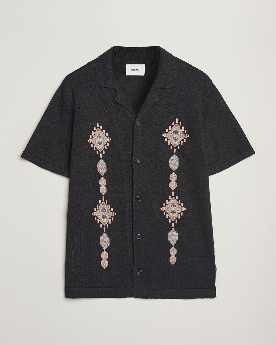 Herre | Kortermede skjorter | NN07 | Henry Printed Knitted Short Sleeve Shirt Black