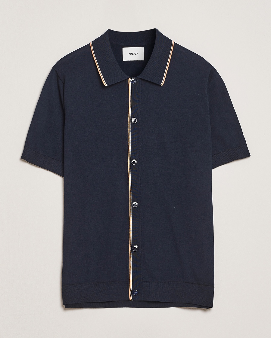 Herre | Business & Beyond - Casual | NN07 | Nolan Paspoal Knitted Short Sleeve Shirt Navy Blue