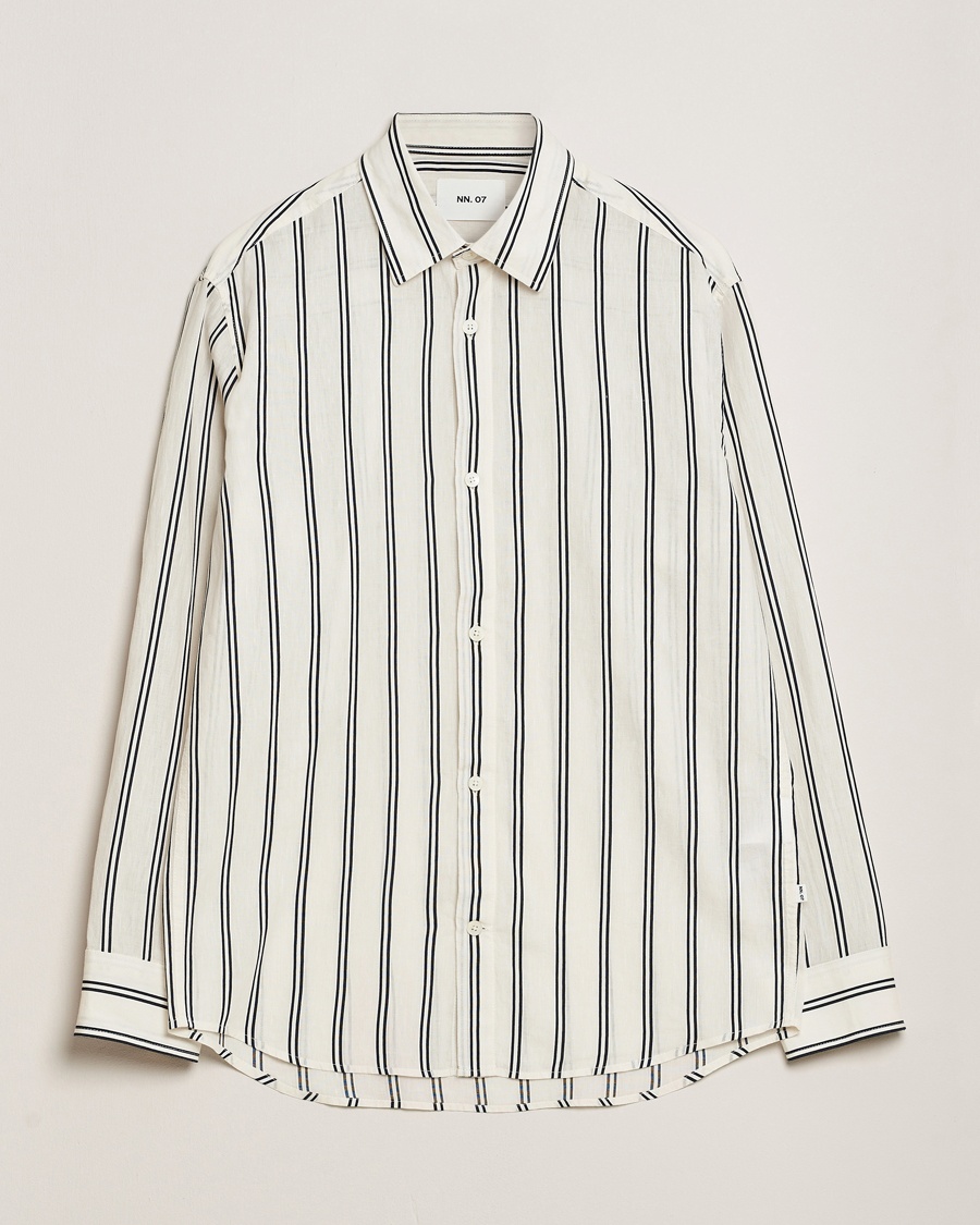 Herre | | NN07 | Freddy Striped Cotton/Linen Shirt White/Black