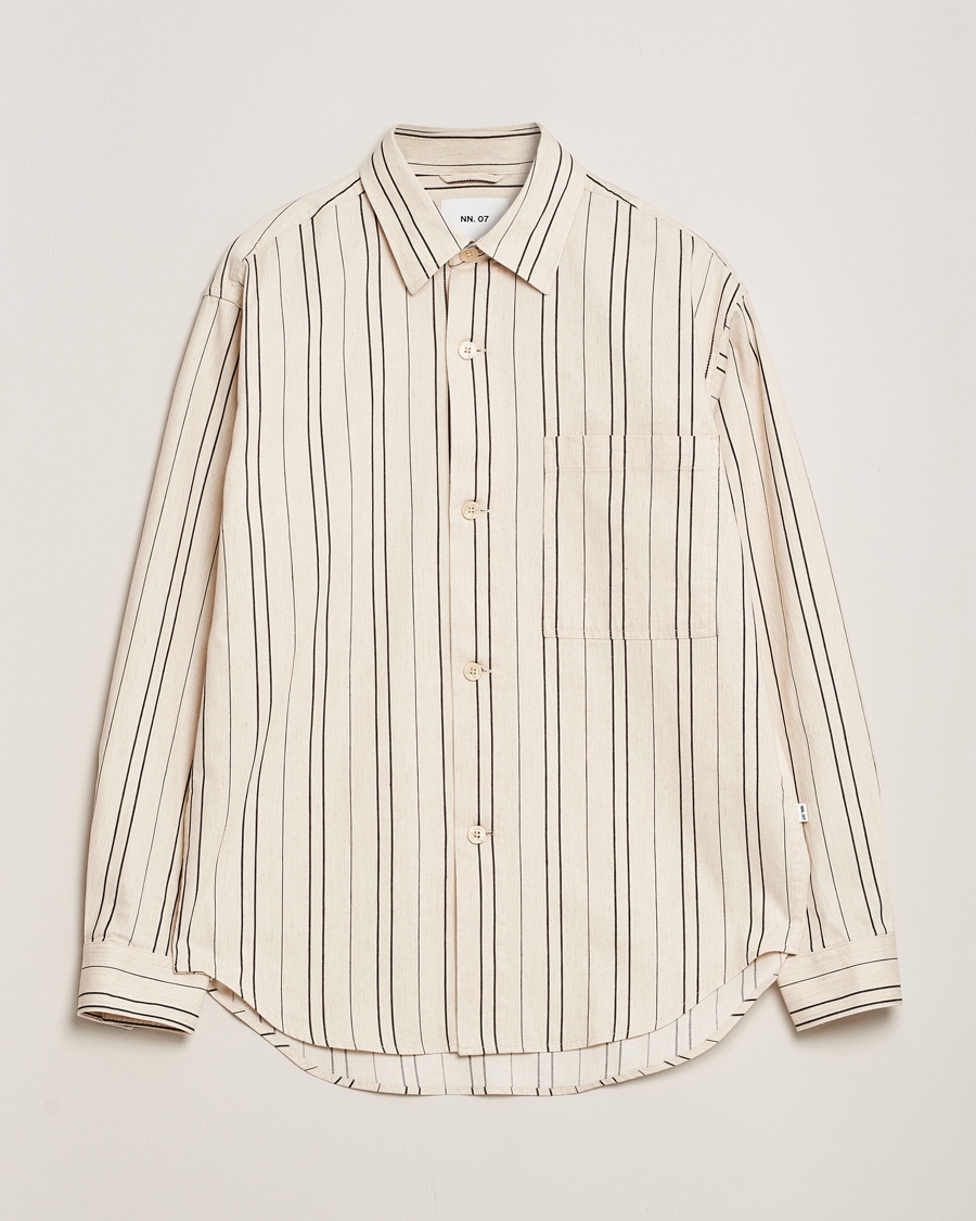 Herre | Klær | NN07 | Adwin Striped Overshirt Ecru/Black