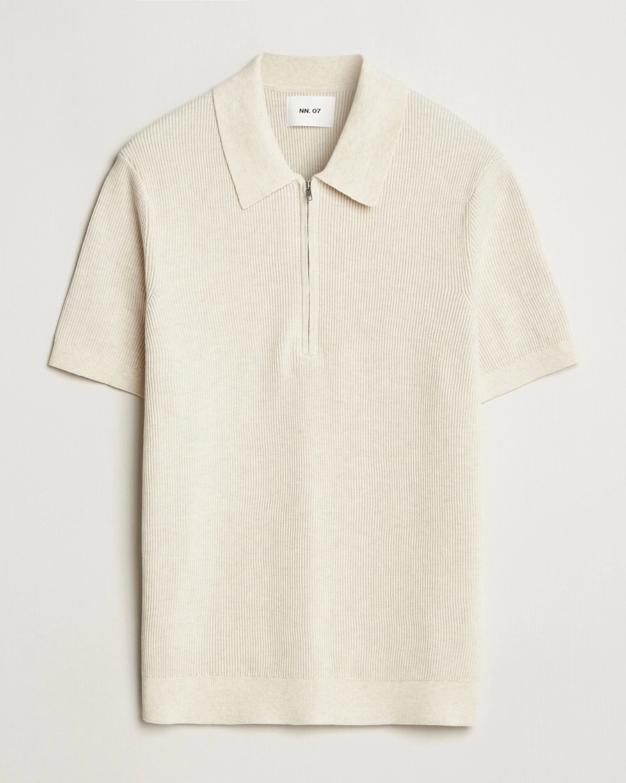 Herre | Klær | NN07 | Hansie Half Zip Knitted Polo Ivory