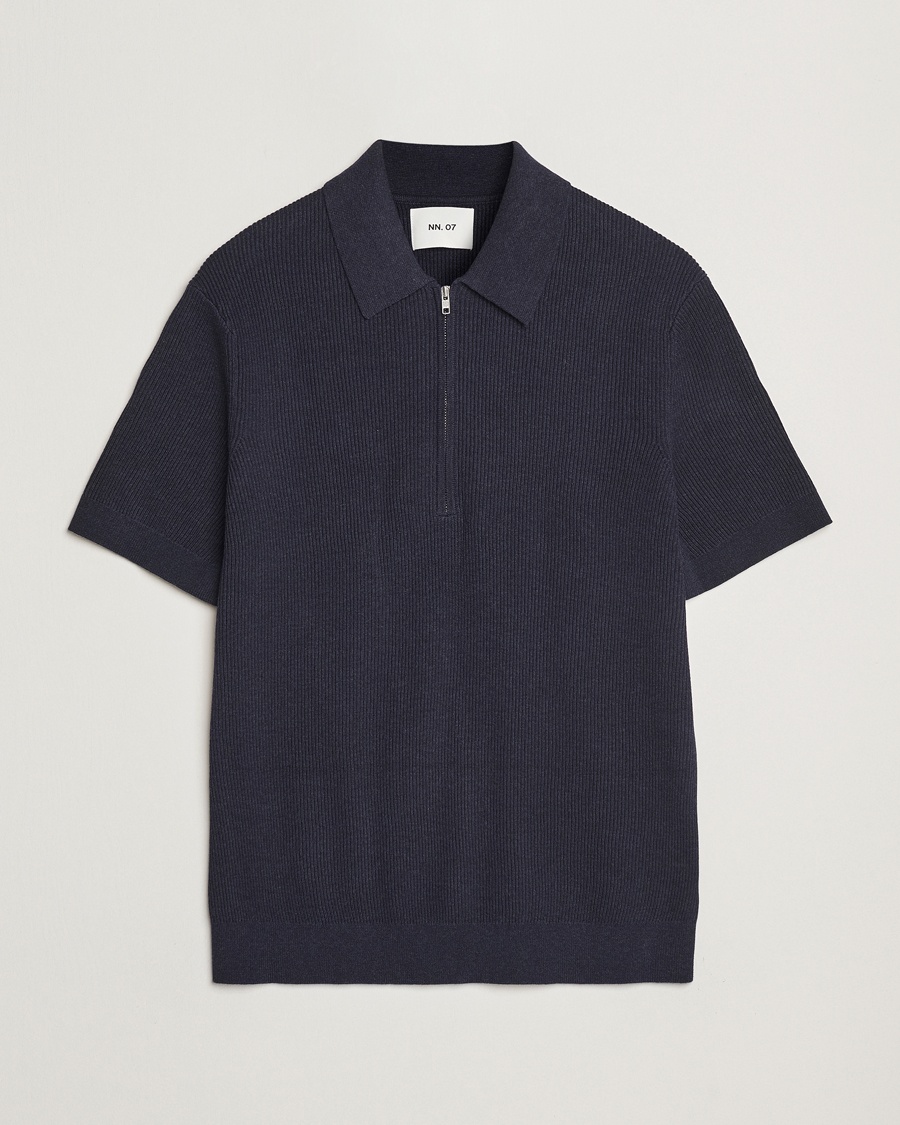 Herre | Klær | NN07 | Hansie Half Zip Knitted Polo Navy Melange