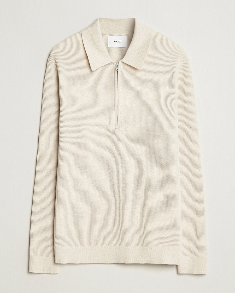 Herre | Half-zip | NN07 | Hansie Ribbed Knitted Half Zip Ivory