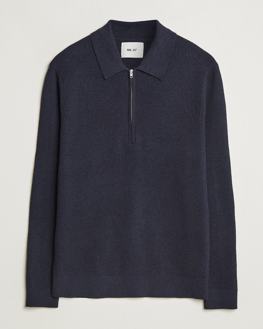 Herre | Klær | NN07 | Hansie Ribbed Knitted Half Zip Navy Melange