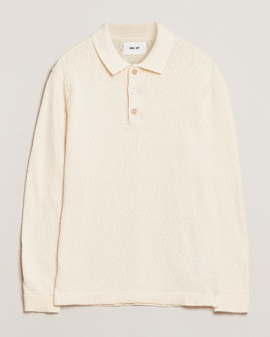 Herre | Strikkede pikéer | NN07 | Randy Knitted Long Sleeve Polo Ecru
