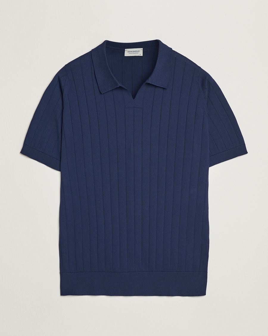 Herre | | John Smedley | Roper Open Collar Sea Island Polo French Navy