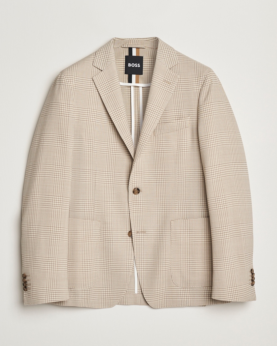 Herre | Jakke og bukse | BOSS BLACK | Hanry Wool Checked Blazer Light Beige