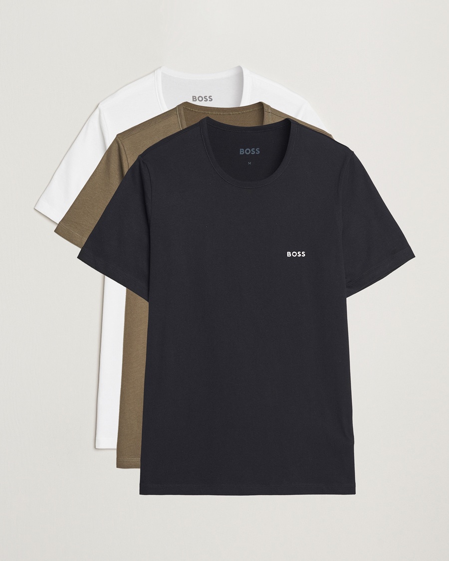 Herre | Flerpakning | BOSS BLACK | 3-Pack Crew Neck T-Shirt Black/White/Green