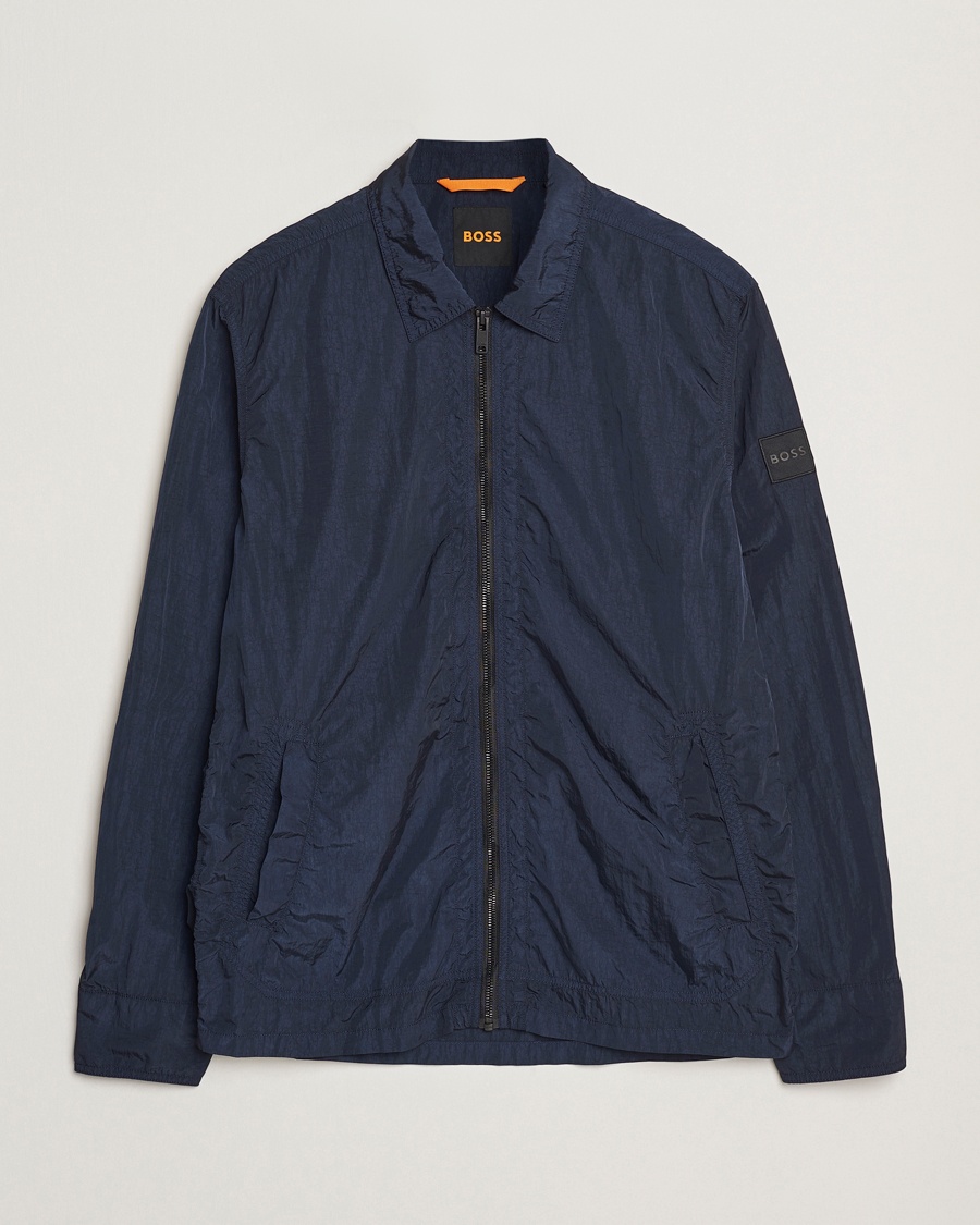 Herre | Overshirts | BOSS ORANGE | Leejay Nylon Full Zip Overshirt Dark Blue