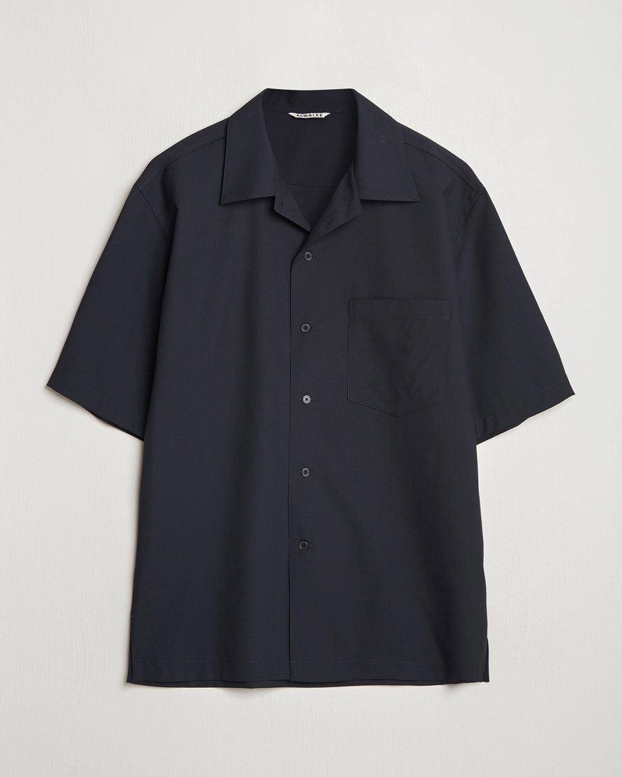 Herre | Kortermede skjorter | Auralee | Open Collar Short Sleeve Shirt Navy