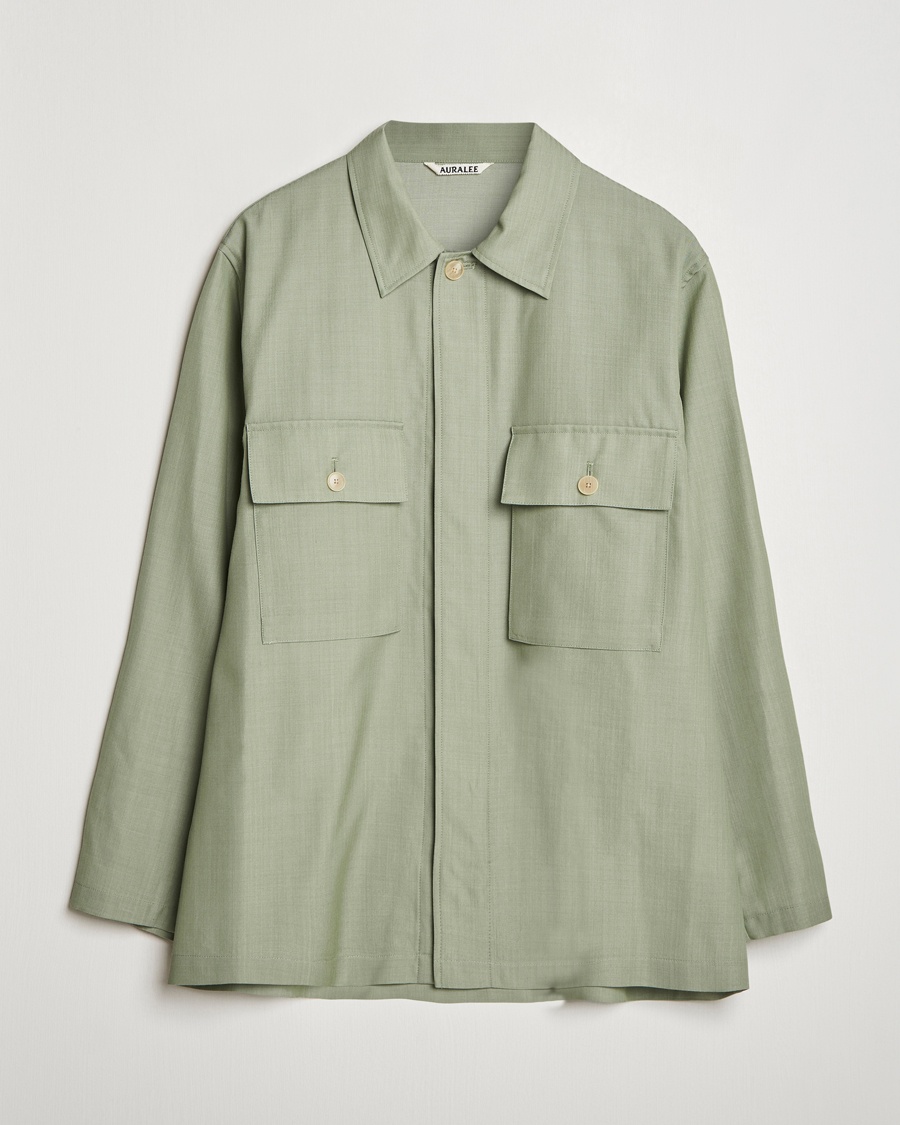Herre | Skjorter | Auralee | Wool Herringbone Overshirt Olive