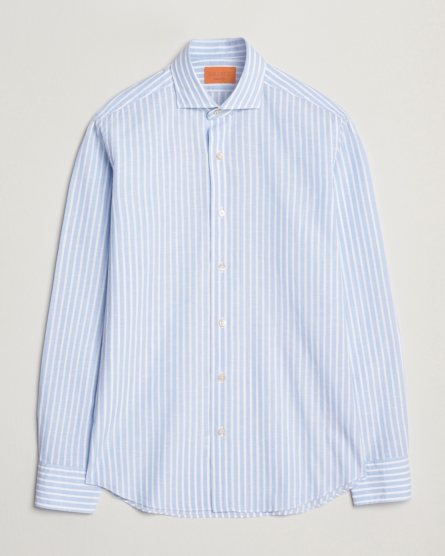 Herre | Casualskjorter | Grigio | Cotton Linen Casual Shirt Light Blue Stripe