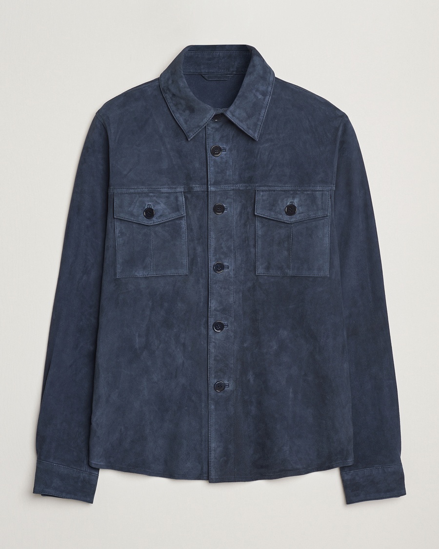 Herre | Skinnjakker | Stenströms | Suede Overshirt Navy