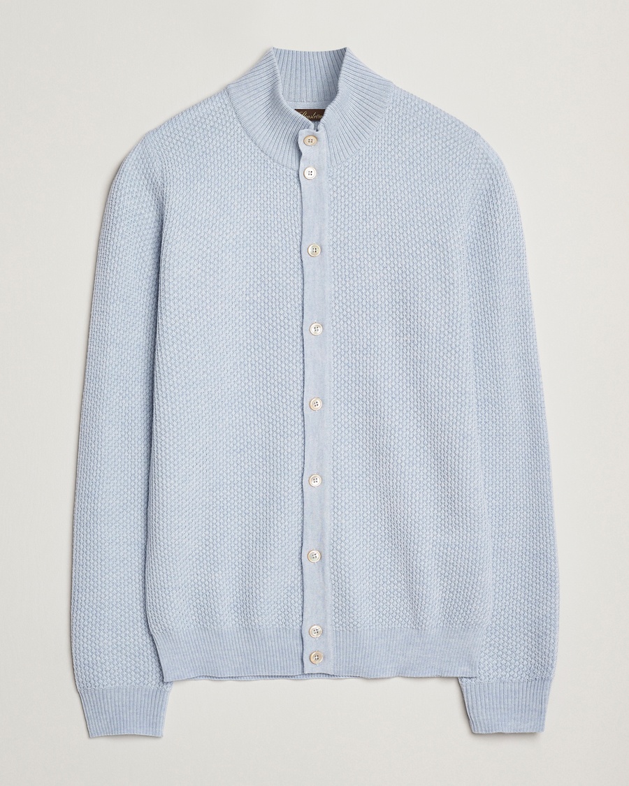 Herre | Cardigans | Stenströms | Knitted Textured Merino Cardigan Light Blue