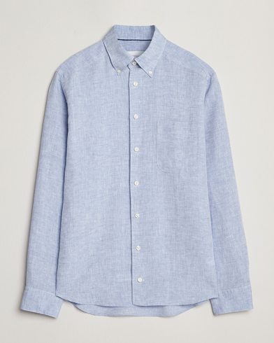Herre | Dress | Eton | Slim Fit Linen Button Down Shirt Light Blue