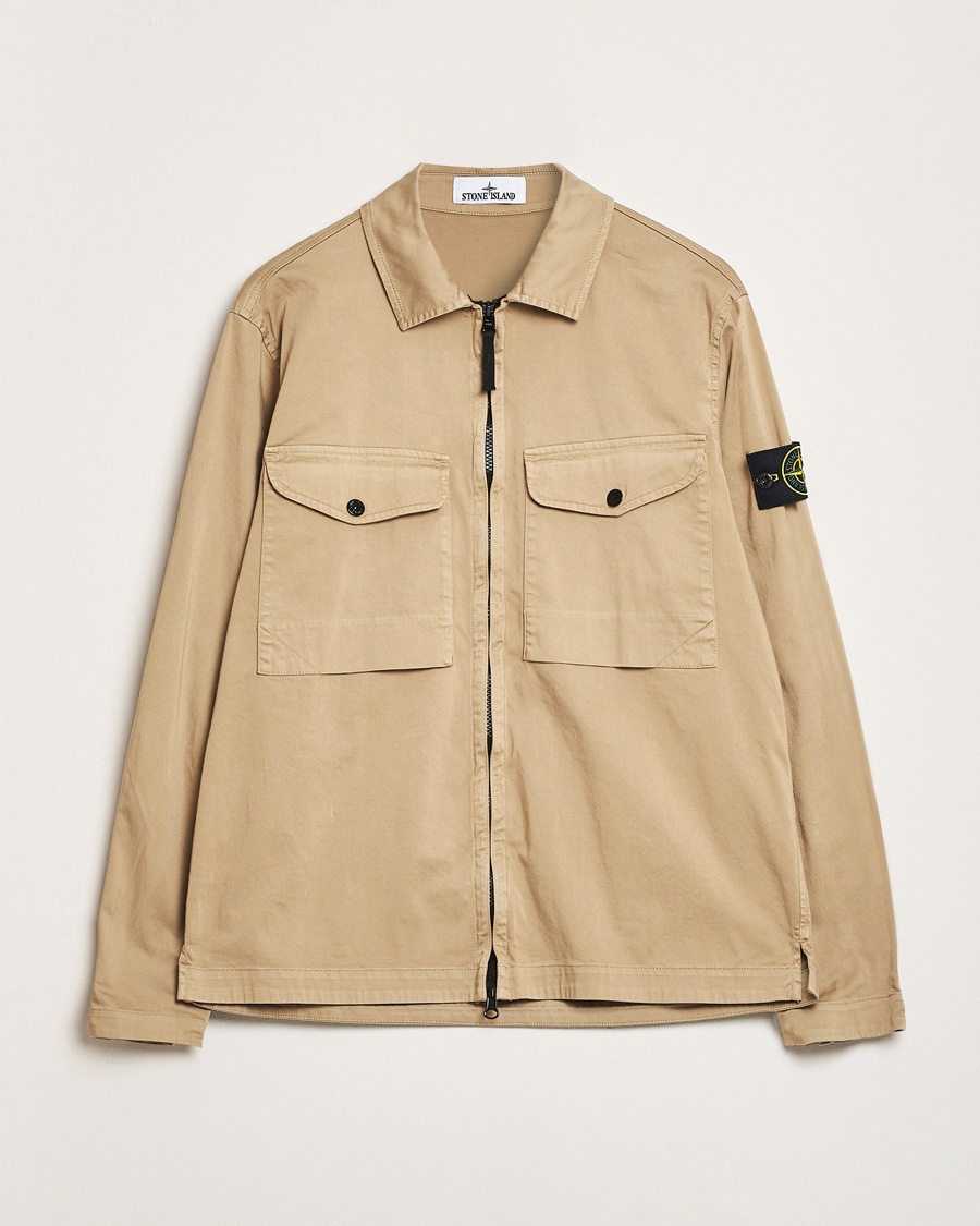 Herre | Overshirts | Stone Island | Cotton Stretch Zip Overshirt Biscuit