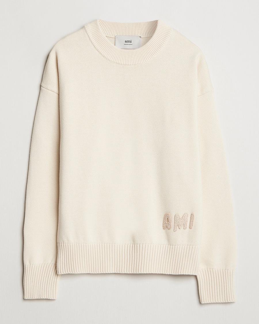 Herre | Strikkede gensere | AMI | Embroidered Logo Knitted Sweater White Cream