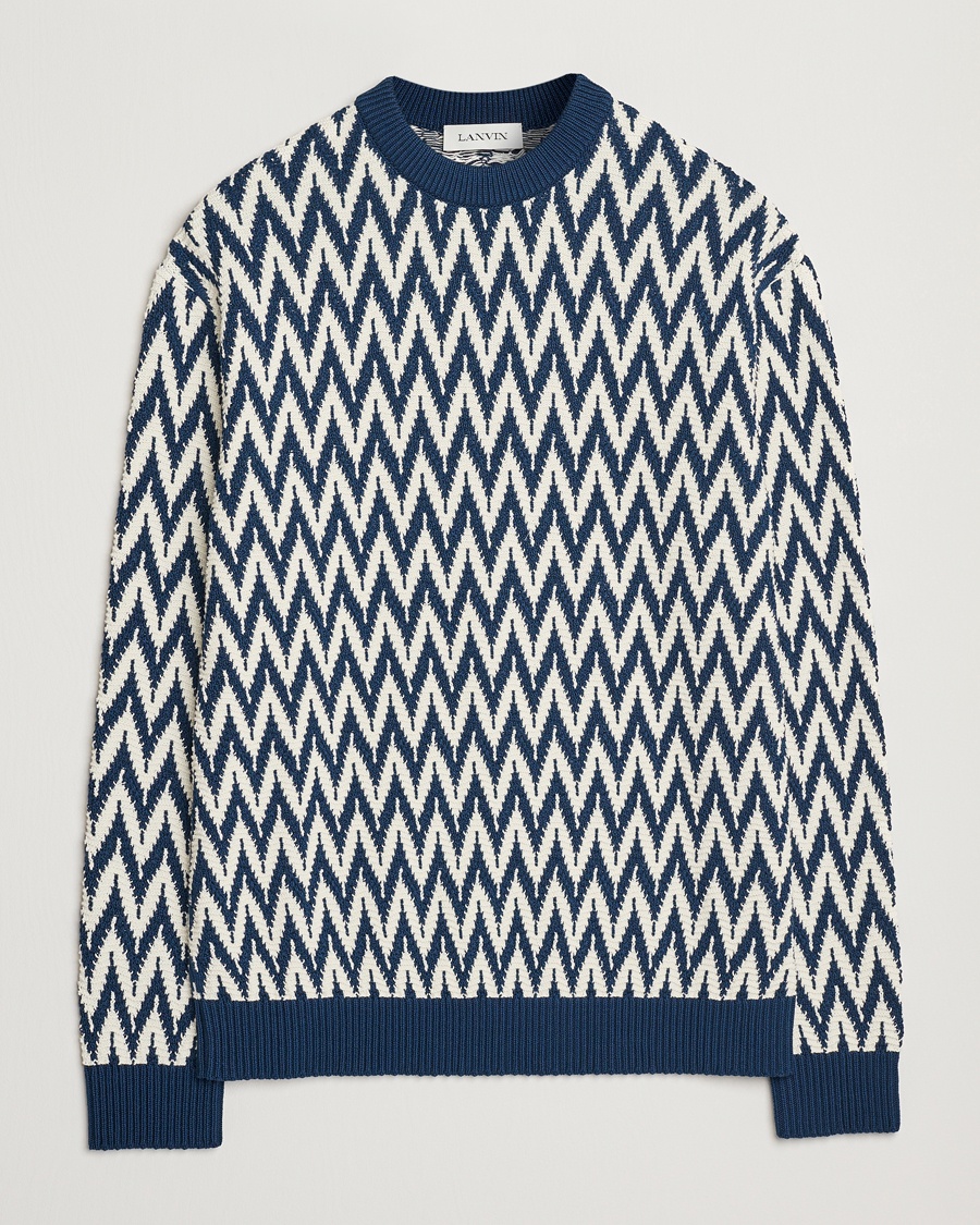 Herre | Strikkede gensere | Lanvin | Chevron Sweater Petrol/Ecru
