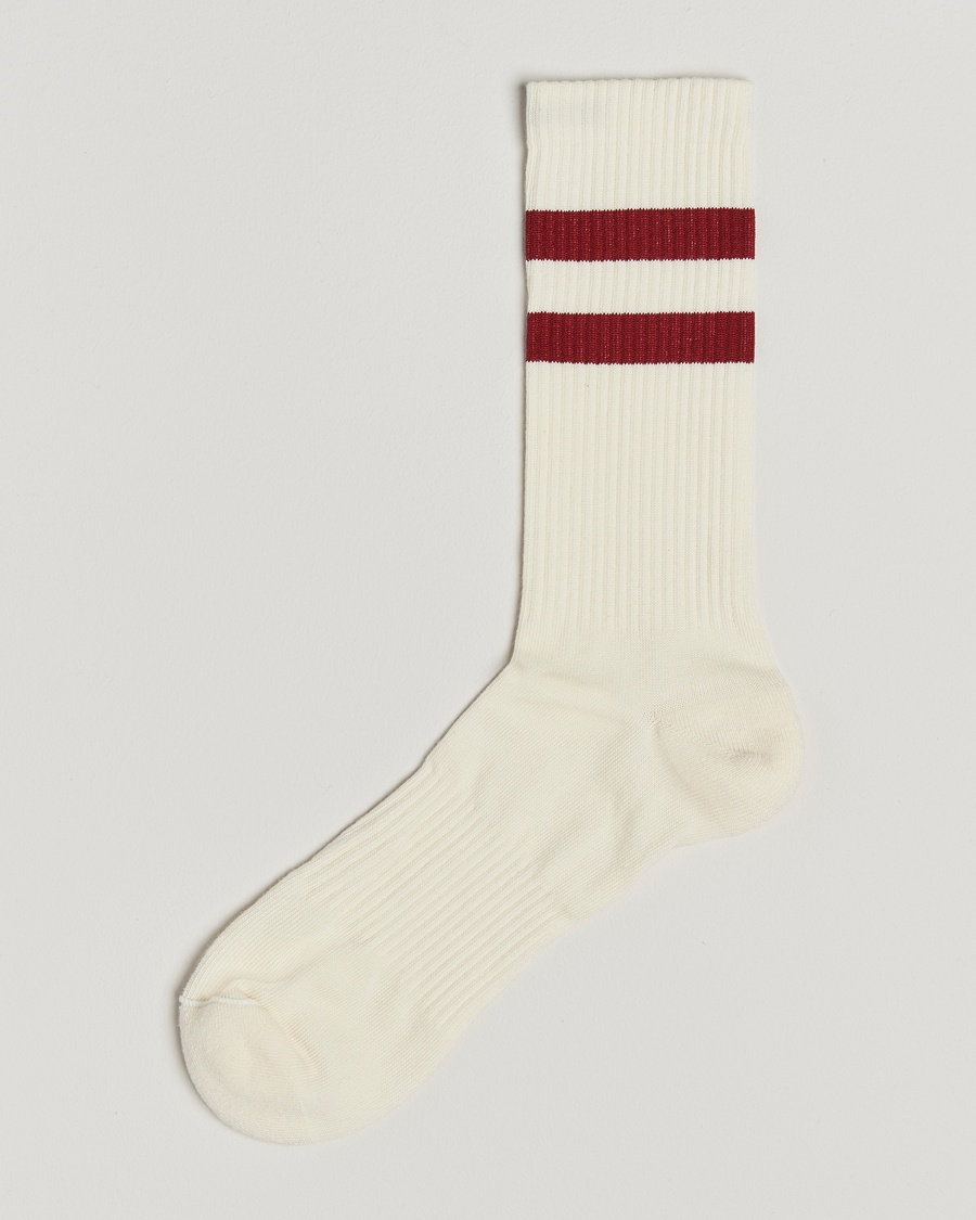 Sweyd Two Stripe Cotton Socks White/Red – Hvit