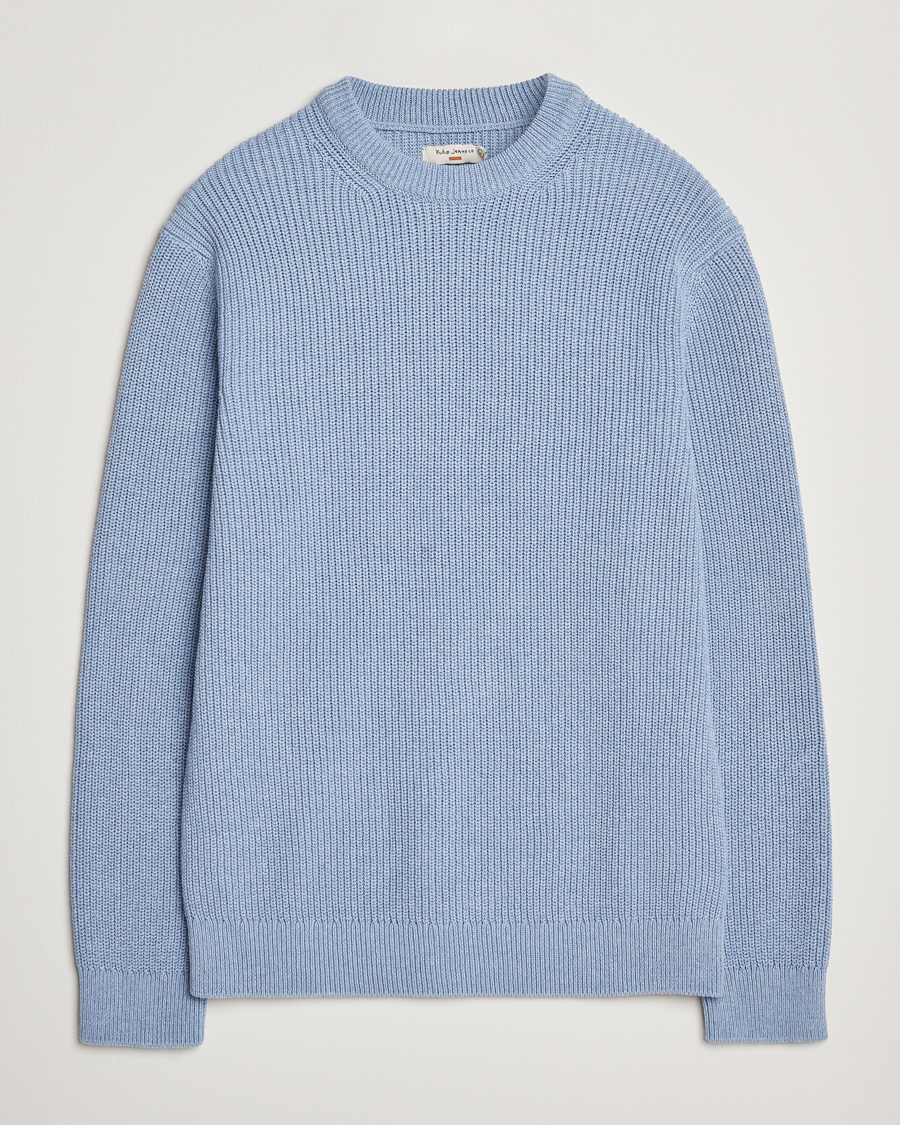 Herre | Strikkede gensere | Nudie Jeans | Augusti Rib Cotton Sweater Blue Melange