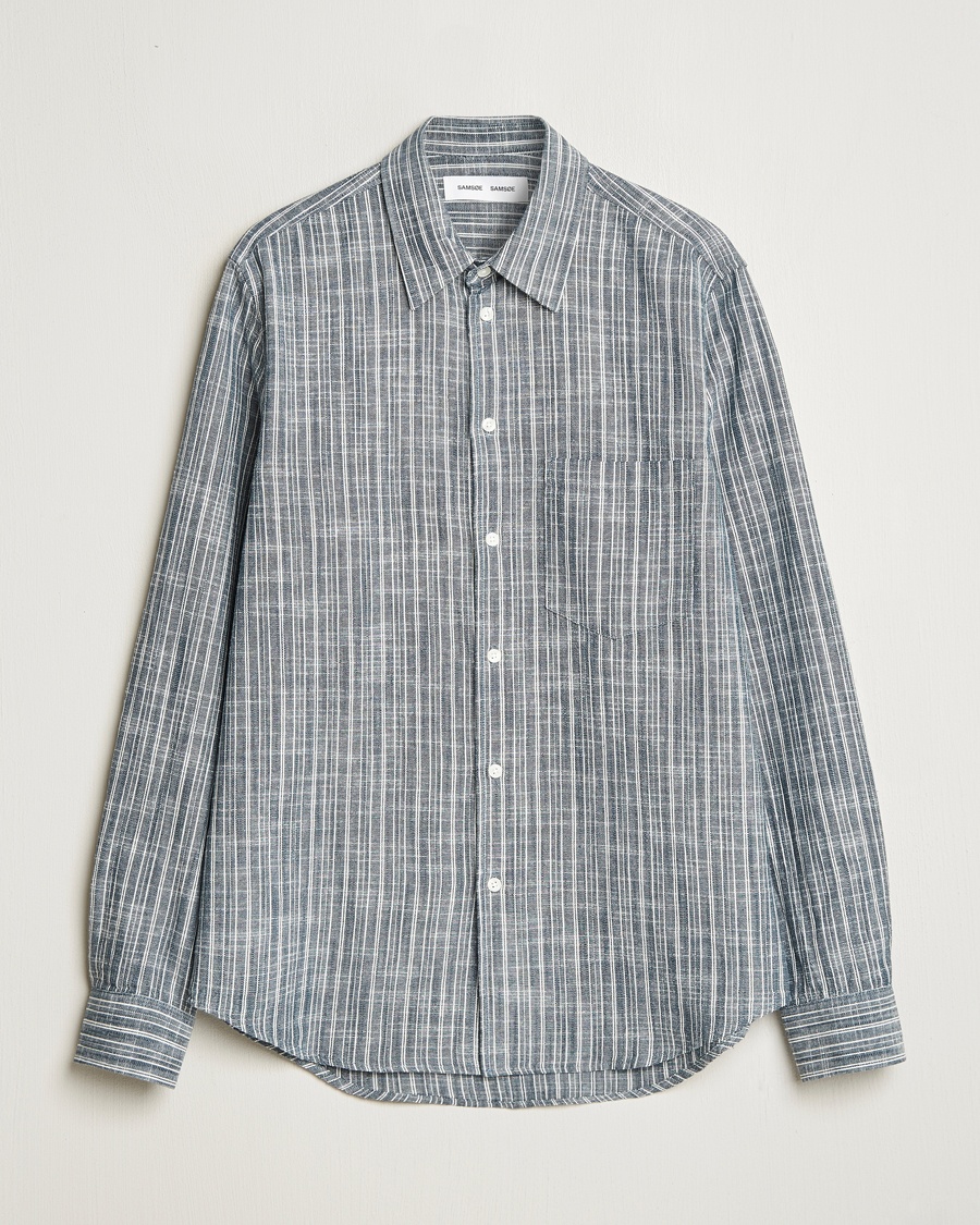 Herre | Business & Beyond - Casual | Samsøe Samsøe | Liam Cotton/Linen Striped Shirt Orion Blue