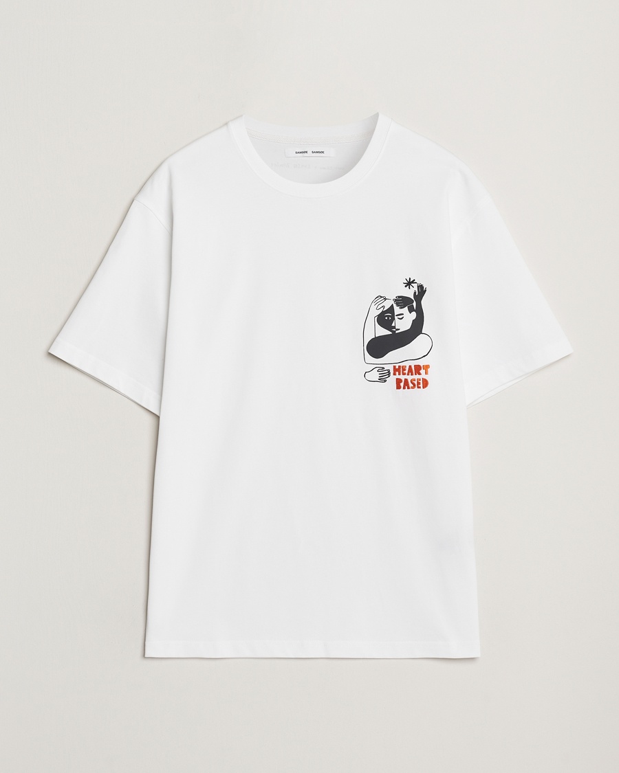 Herre | T-Shirts | Samsøe Samsøe | Heart Printed Crew Neck T-Shirt White