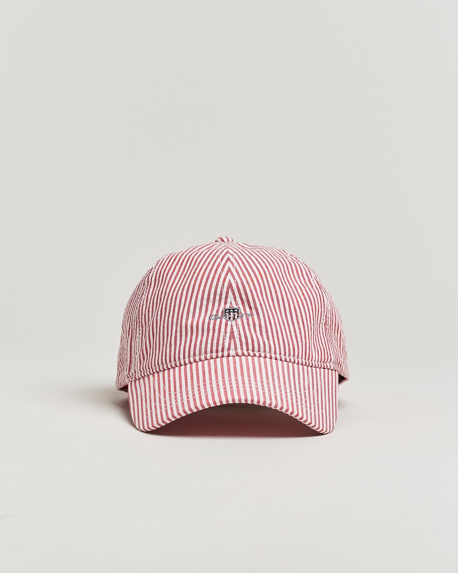 Herre | | GANT | Striped Seersucker Cap Ruby Red
