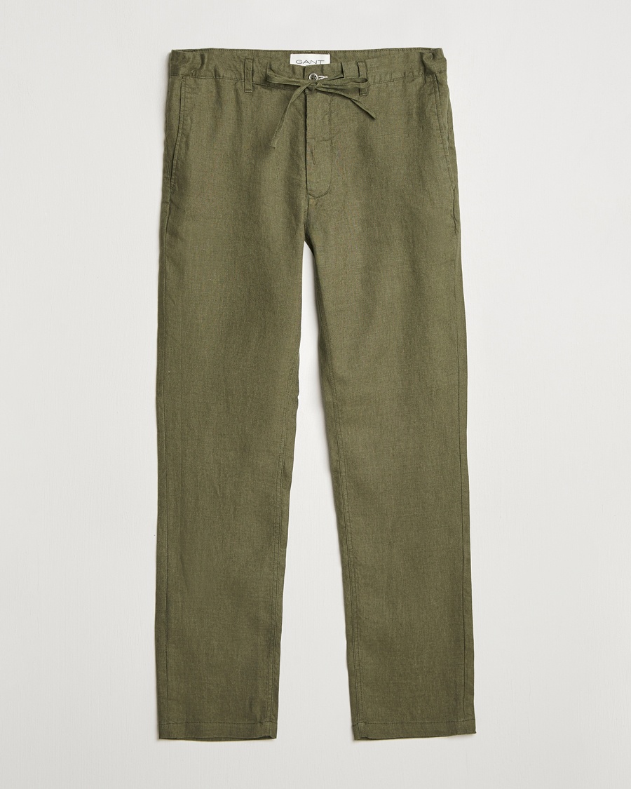 Herre | Linbukser | GANT | Relaxed Linen Drawstring Pants Juniper Green