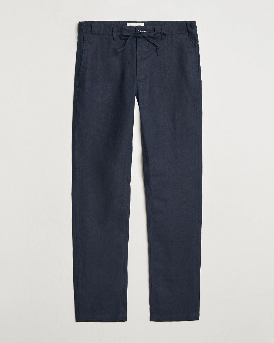 Herre | Linbukser | GANT | Relaxed Linen Drawstring Pants Evening Blue