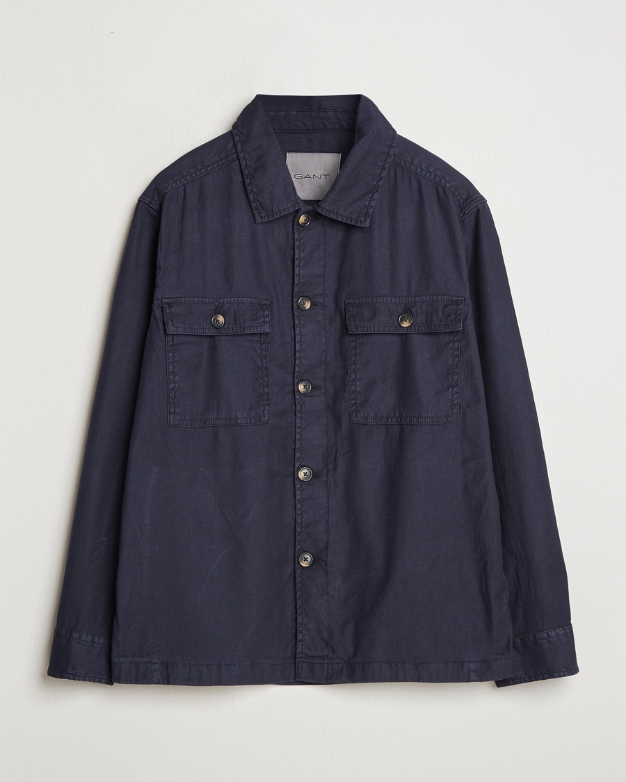 Herre | Overshirts | GANT | Linen/Cotton Twill Overshirt Evening Blue