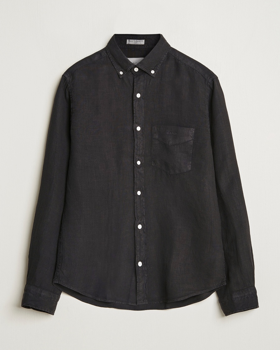 Gant Regular Fit Garment Dyed Linen Shirt Black – Svart