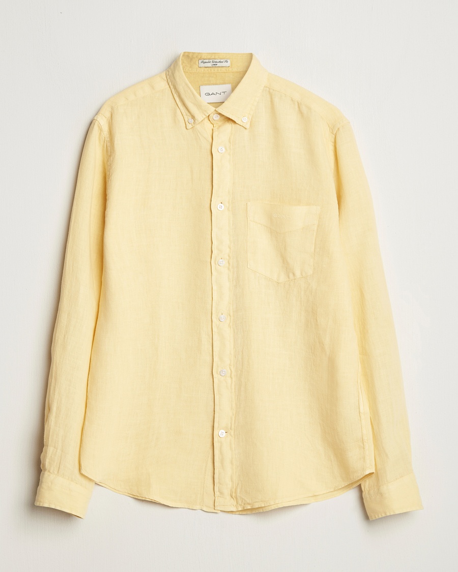Herre | Linskjorter | GANT | Regular Fit Garment Dyed Linen Shirt Dusty Yellow