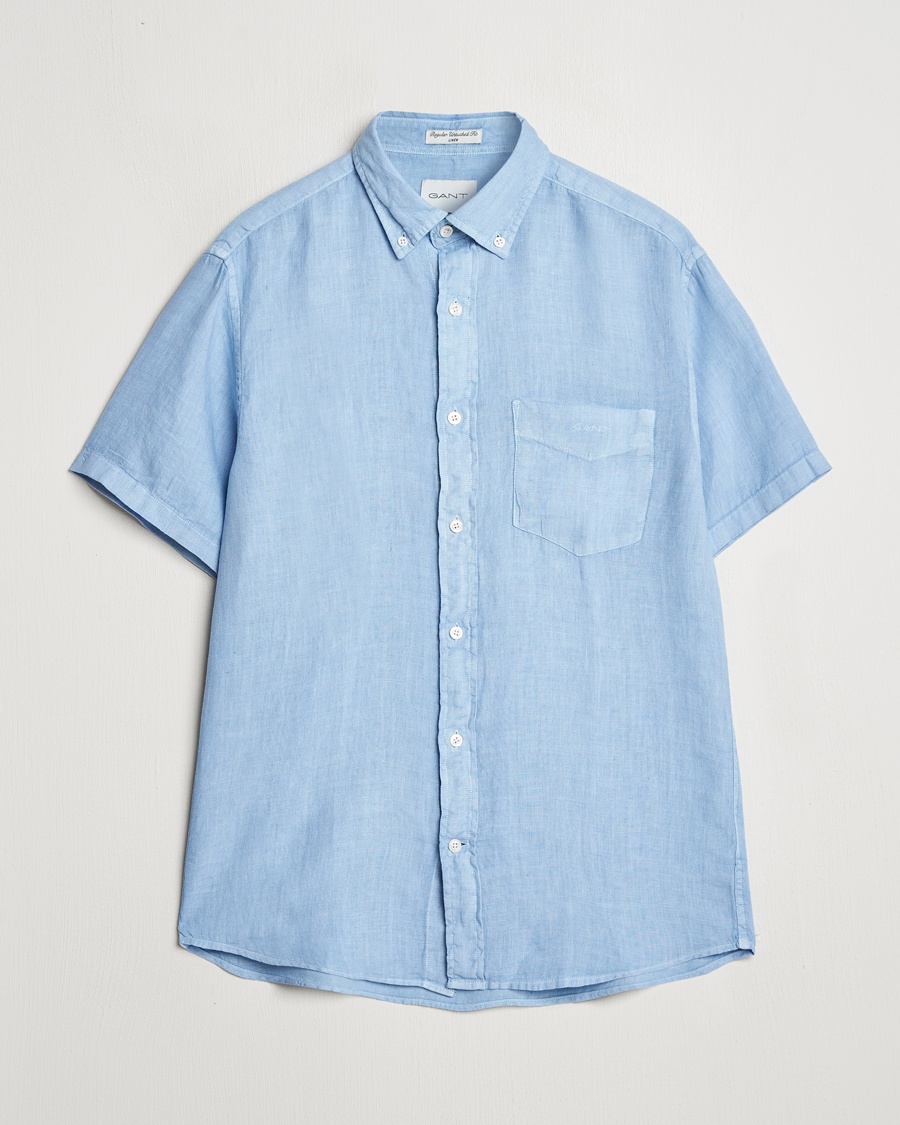 Herre | Kortermede skjorter | GANT | Regular Fit Garment Dyed Short Sleeve Linen Shirt Capri Blue