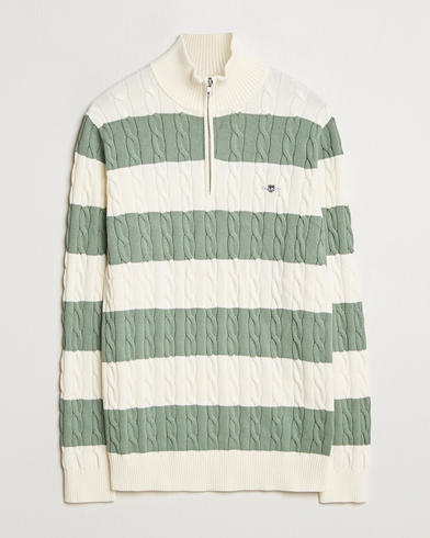 Herre | Nytt i butikken | GANT | Cotton Striped Cable Half Zip Kalamata Green