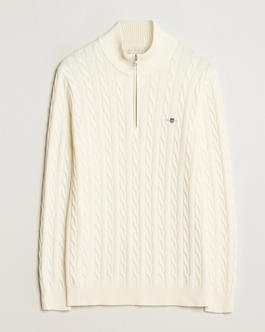 Gant Cotton Cable Half Zip Cream – Hvit