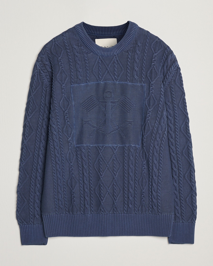 Herre | Gensere | GANT | Aran Cable Knitted Sweater Evening Blue