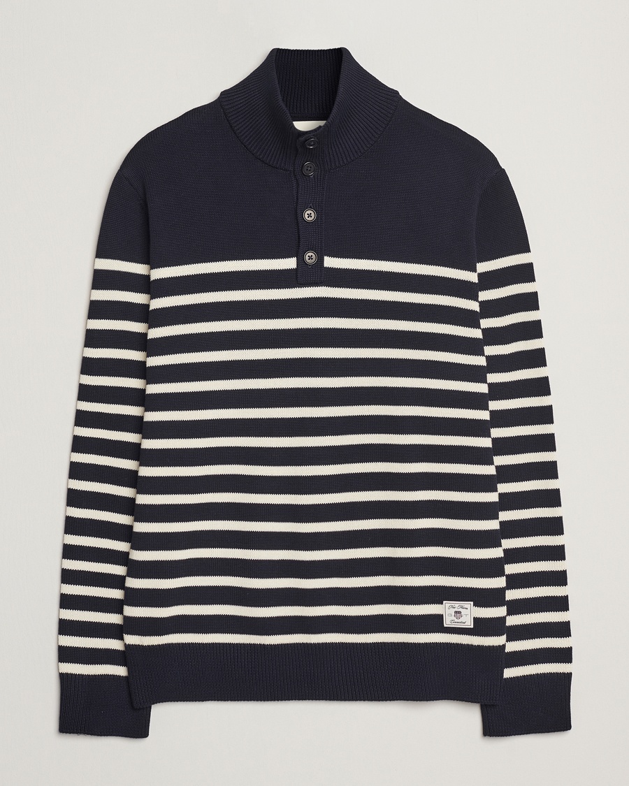 Herre | | GANT | Cotton Striped Knitted Sweater Evening Blue