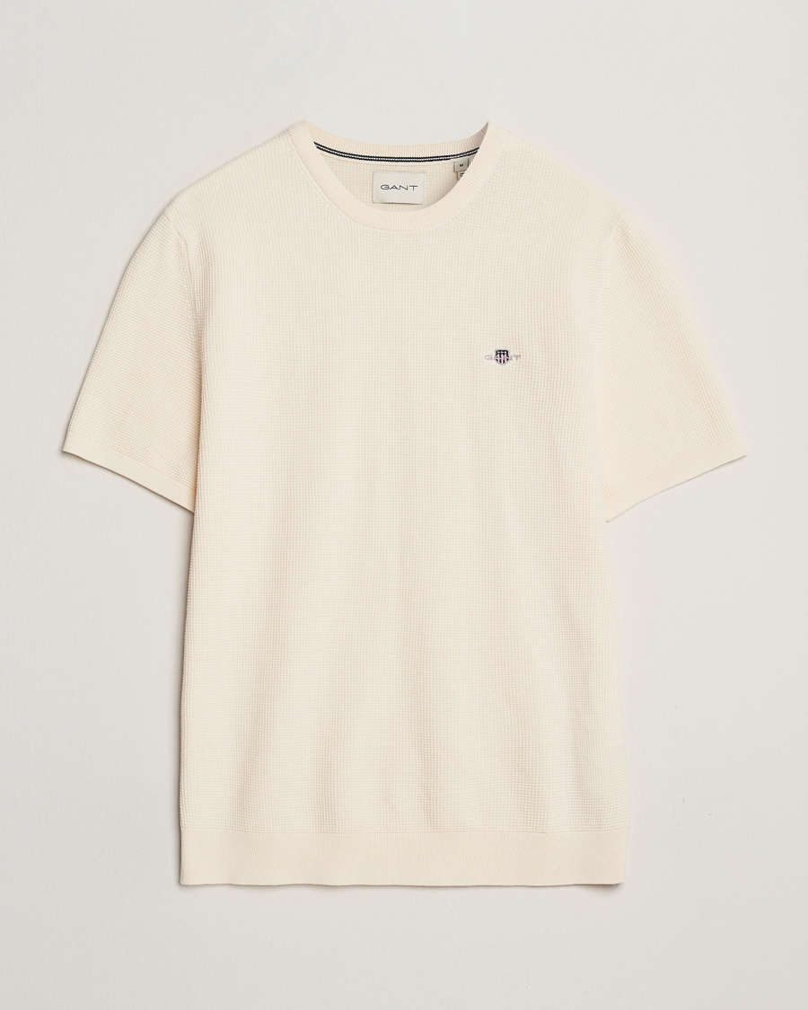 Herre | T-Shirts | GANT | Micro Textured Crew Neck T-shirt Cream