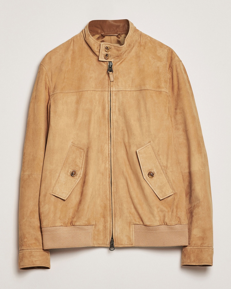 Herre | Skinnjakker | GANT | Suede Harrington Jacket Warm Khaki