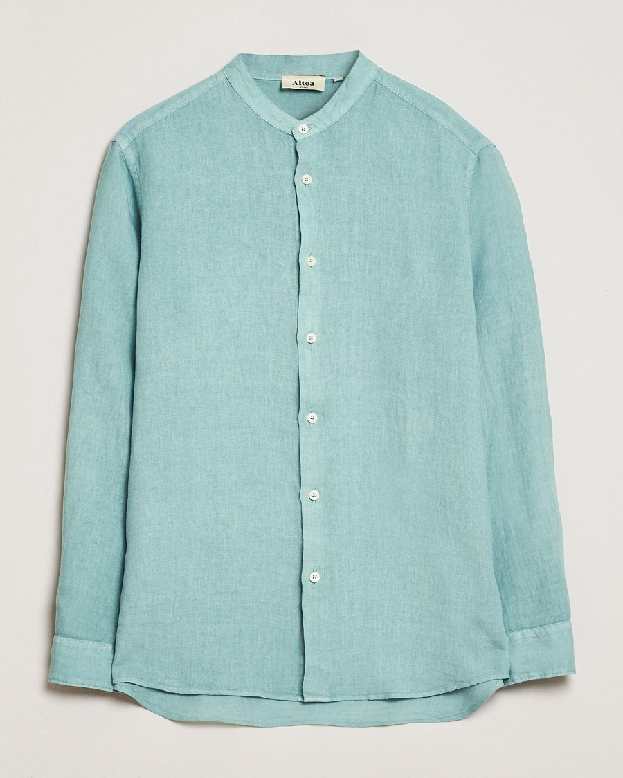Herre | Linskjorter | Altea | Linen Guru Collar Shirt Azzurro