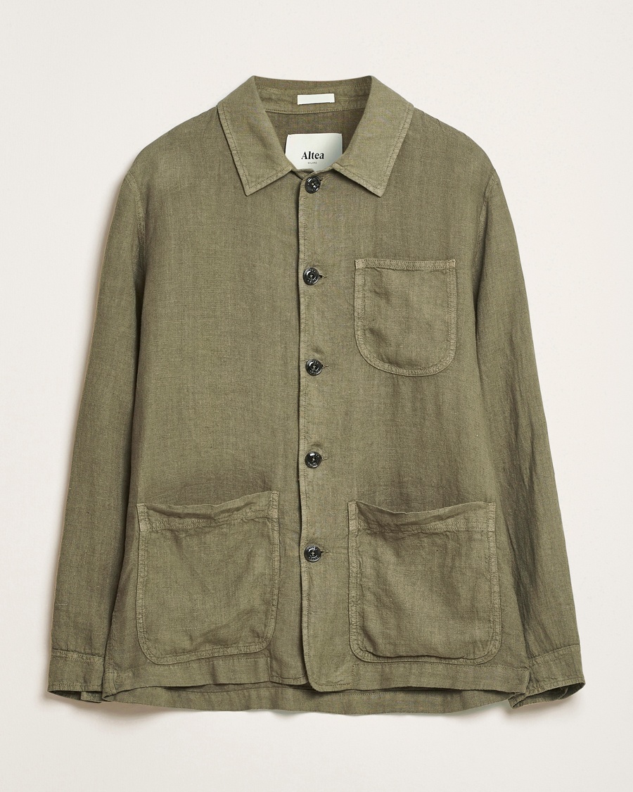 Herre | Overshirts | Altea | Linen Chore Jacket Military