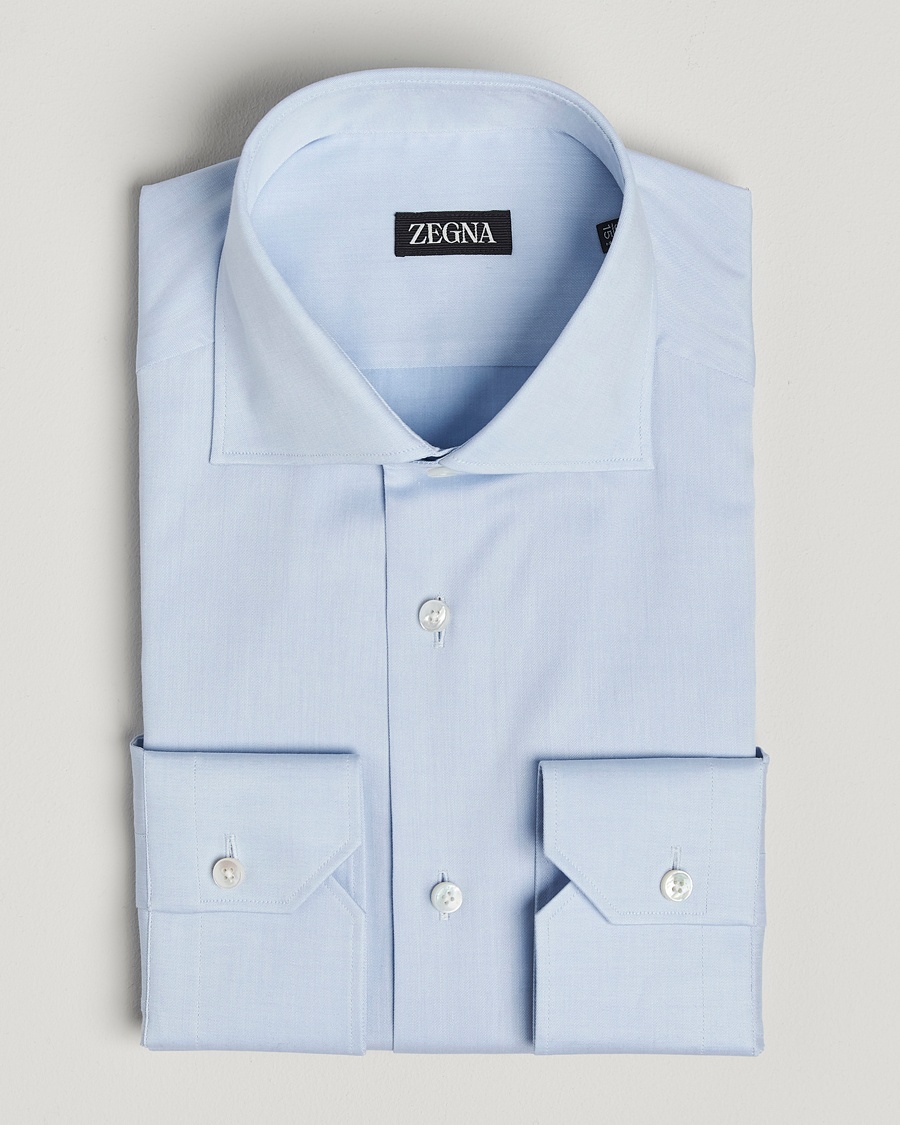 Zegna Slim Fit Cotton Dress Shirt Light Blue – Blå
