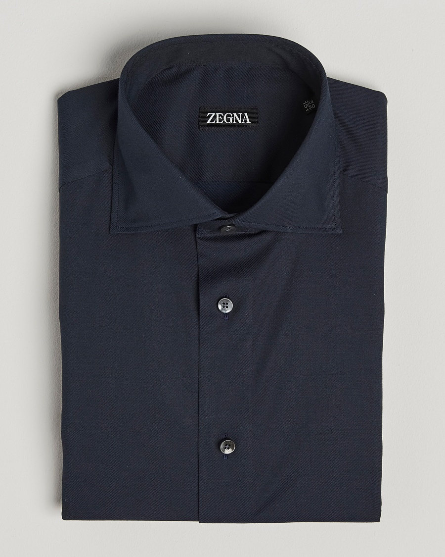 Herre | | Zegna | Slim Fit Stretch Cotton Dress Shirt Navy