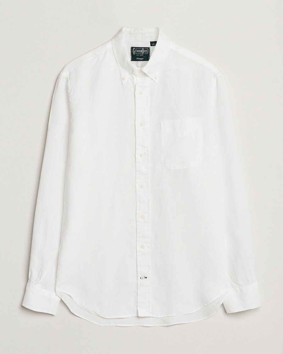Herre | Linskjorter | Gitman Vintage | Button Down Linen Shirt White