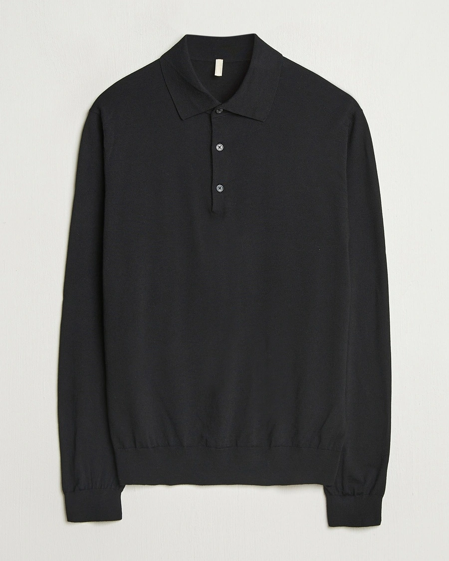 Herre | Strikkede pikéer | Sunflower | Merino Long Sleeve Polo Black