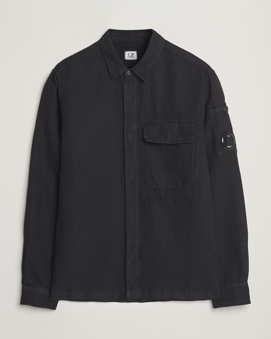 Herre | Overshirts | C.P. Company | Broken Linen/Cotton Overshirt Black