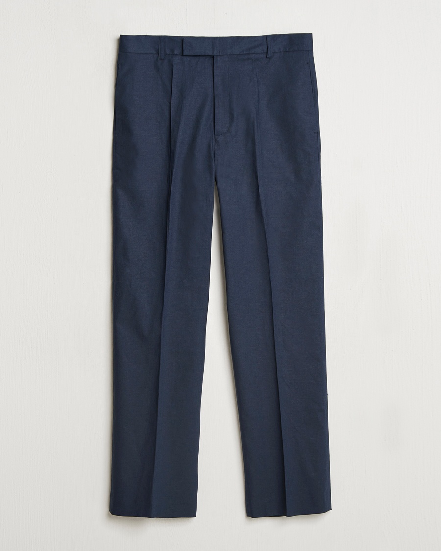Herre | | Palmes | Pleated Linen Trousers Navy