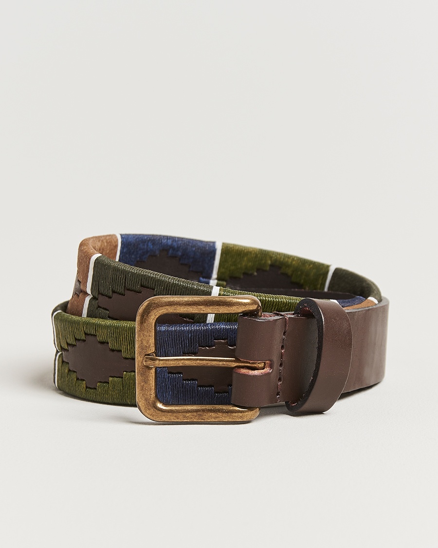 Herre | Gaver | Pampeano | Caza Hand Stitched Classic Leather Belt 3,5cm Green/Blue