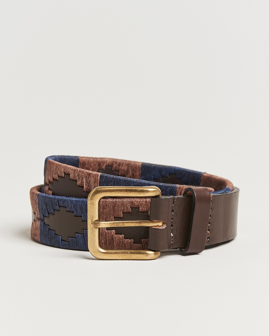 Pampeano Jefe Hand Stitched Classic Leather Belt 3,5cm Brown/Blue – Brun